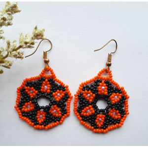 Black and Orange Hand Crafted earring - Flower Child